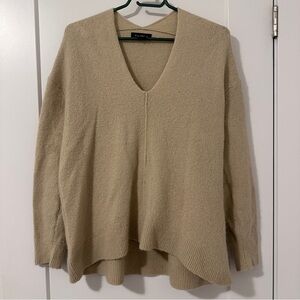 Club Monaco Tan Wool Blend Oversized V- Neck Sweater Size XL Women’s